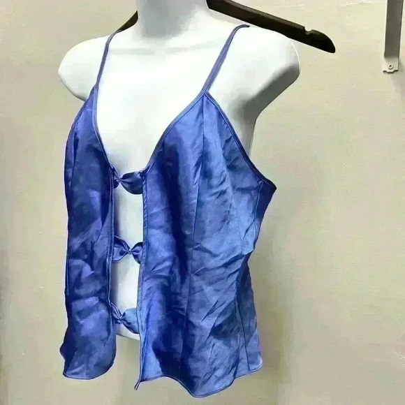 Vintage 90s Fredericks Of Hollywood Womens Large Cami Bow Purple Peekaboo Satin - Picture 4 of 6